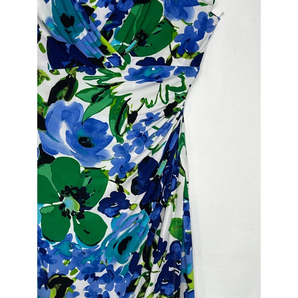 Lauren Ralph Lauren Blue Green Floral Faux Wrap Sheath Dress Size 14 - Picture 8 of 9